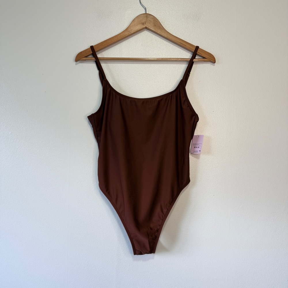 Wild Fable Womens Brown Scoop Neck High Leg One Piece Swimsuit Size M 8-10 NWT